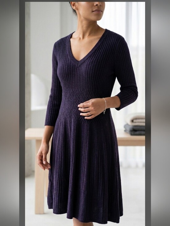 Eliza J Dresses & Skirts - Eliza J Navy Blue Cable Knit Fit & Flare Sweater Dress Size L